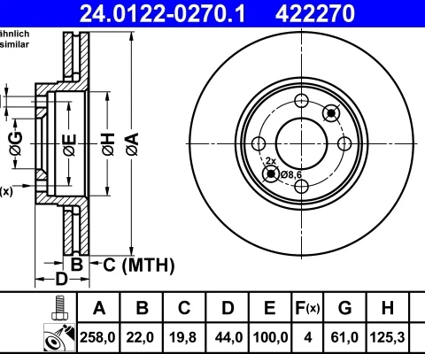 Disc frana ATE 24.0122-0270.1 — DACIA LOGAN II 1.5 dCi / Blue dCi 75 2023