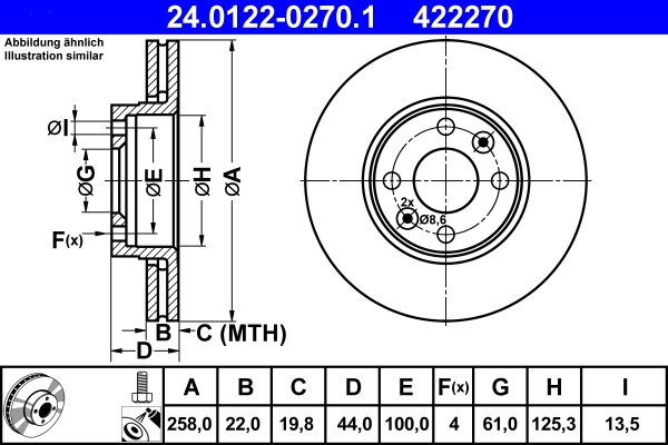 Disc frana ATE 24.0122-0270.1 — DACIA LOGAN II 1.5 dCi / Blue dCi 75 2023
