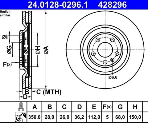 Disc frana ATE 24.0128-0296.1 — AUDI Q8 (4MN, 4MT) 55 TFSI e quattro 2021