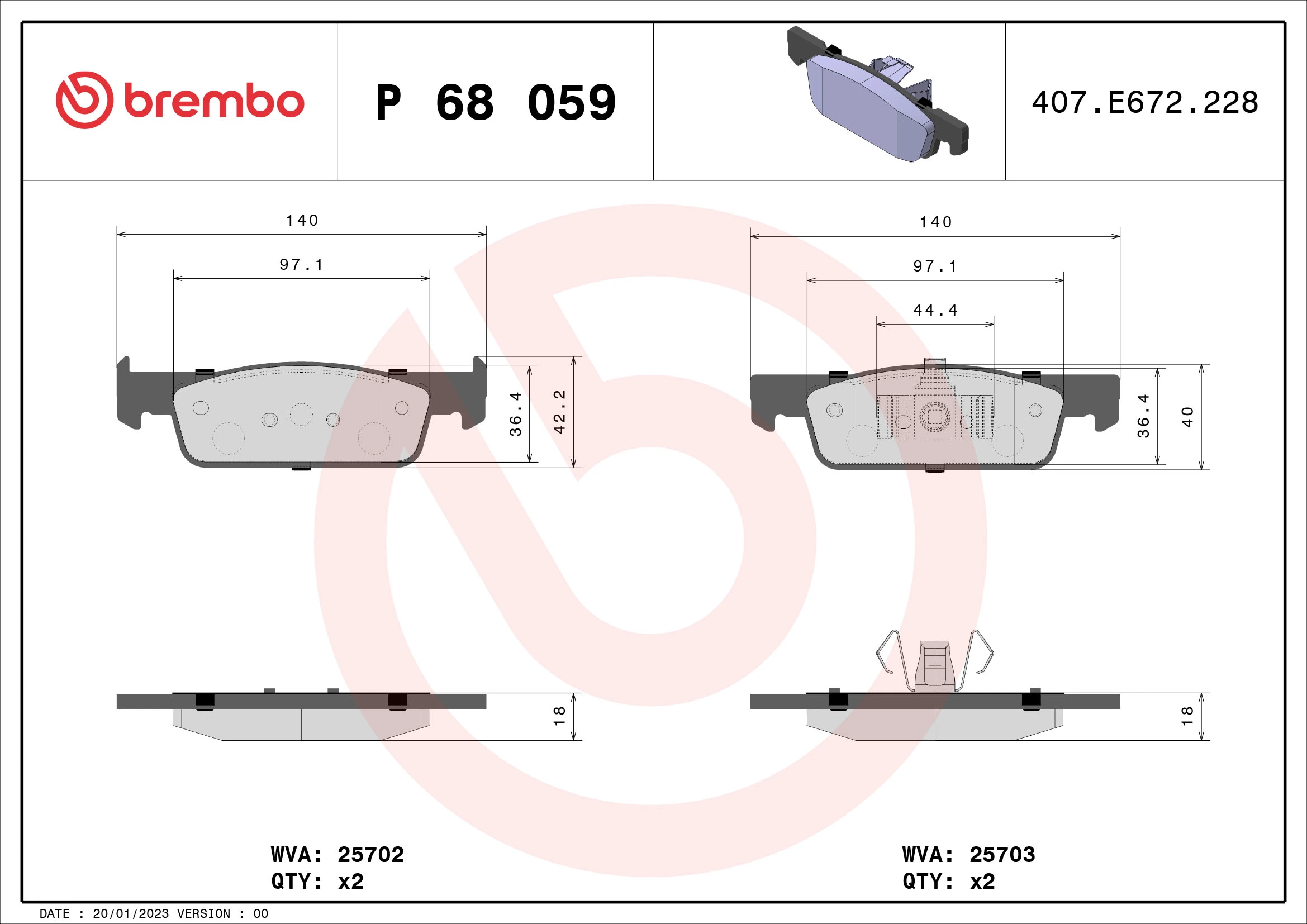 set placute frana,frana disc BREMBO P 68 059 — DACIA LOGAN II 1.5 dCi / Blue dCi 75 2023