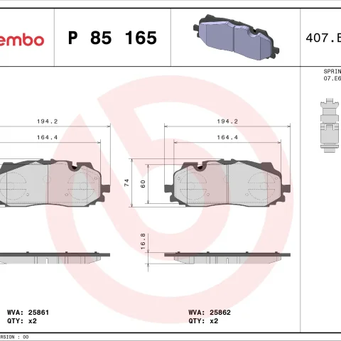 set placute frana,frana disc BREMBO P 85 165 — AUDI Q8 (4MN, 4MT) 55 TFSI e quattro 2021