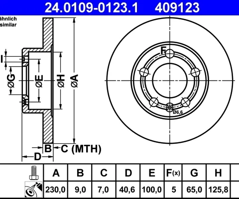 Disc frana ATE 24.0109-0123.1 — Skoda Fabia