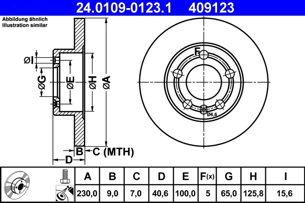 Disc frana ATE 24.0109-0123.1 — Skoda Fabia