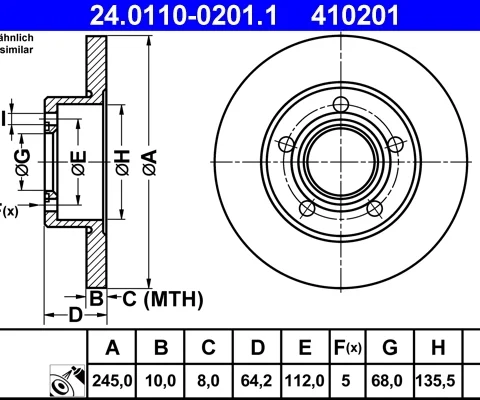 Disc frana ATE 24.0110-0201.1 — VW Passat