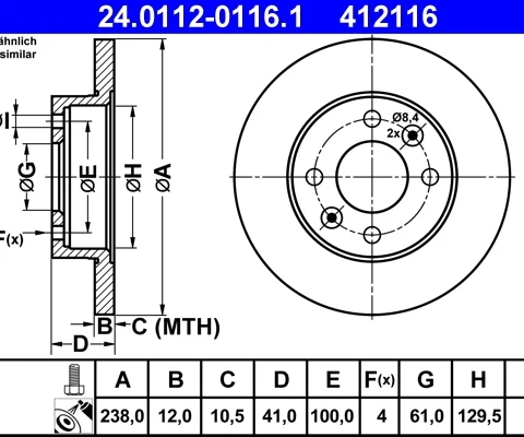 Disc frana ATE 24.0112-0116.1 — Dacia Logan