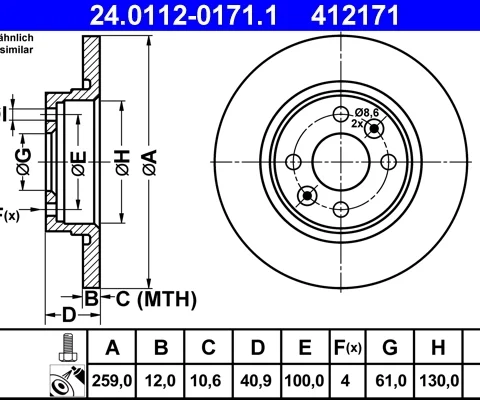 Disc frana ATE 24.0112-0171.1 — Dacia Logan
