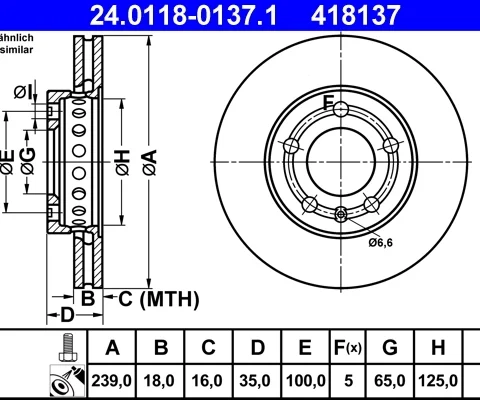 Disc frana ATE 24.0118-0137.1 — Skoda Fabia