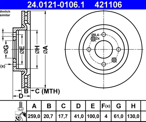 Disc frana ATE 24.0121-0106.1 — Dacia Logan