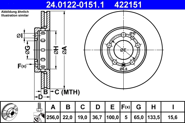 Disc frana ATE 24.0122-0151.1 — Skoda Fabia