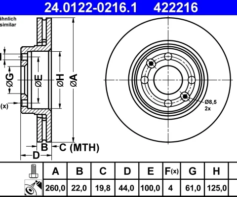 Disc frana ATE 24.0122-0216.1 — Dacia Logan