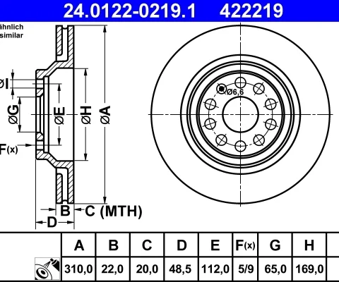 Disc frana ATE 24.0122-0219.1 — VW Passat