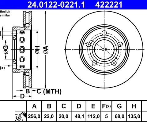 Disc frana ATE 24.0122-0221.1 — VW Passat