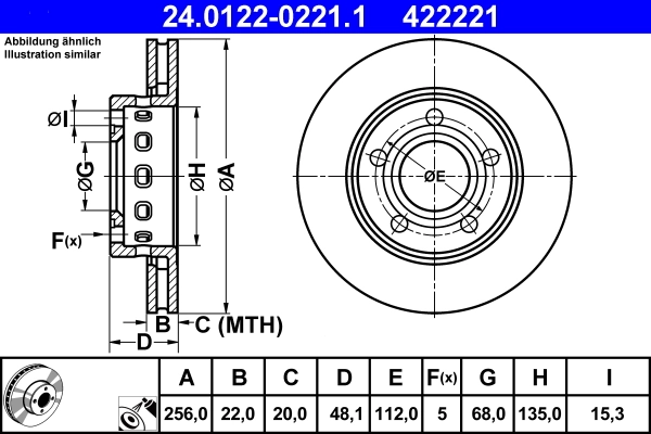 Disc frana ATE 24.0122-0221.1 — VW Passat