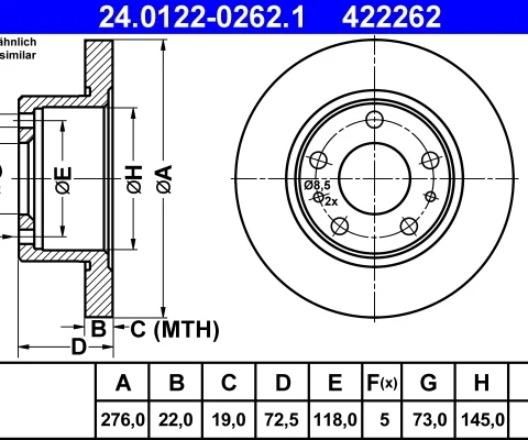 Disc frana ATE 24.0122-0262.1 — IVECO DAILY III platou / sasiu 35 C 12 , 35 S 12 (AEKA14A1, AEKA14AA, AEKA64A1,... 2004