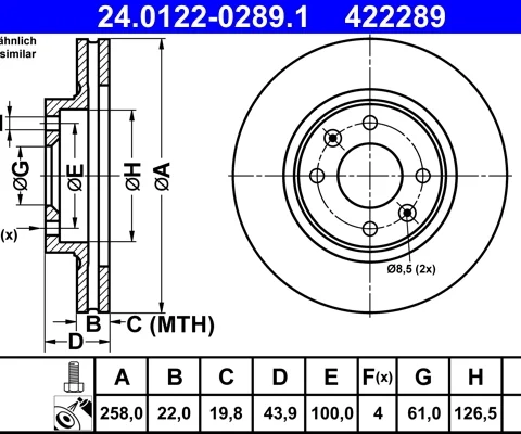 Disc frana ATE 24.0122-0289.1 — Dacia Logan