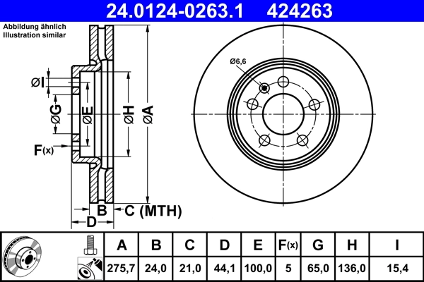 Disc frana ATE 24.0124-0263.1 — Skoda Fabia