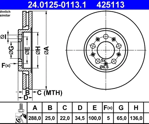 Disc frana ATE 24.0125-0113.1 — Skoda Fabia