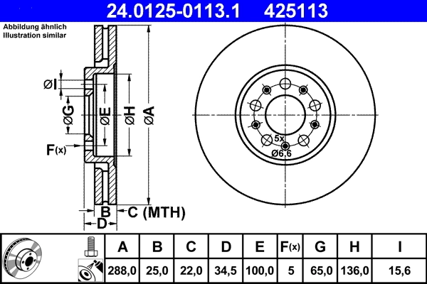 Disc frana ATE 24.0125-0113.1 — Skoda Fabia