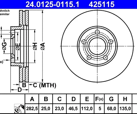 Disc frana ATE 24.0125-0115.1 — VW Passat