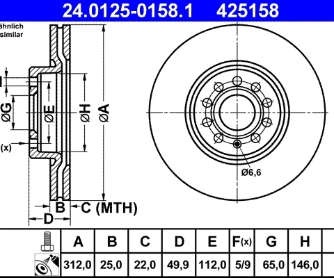 Disc frana ATE 24.0125-0158.1 — VW Passat