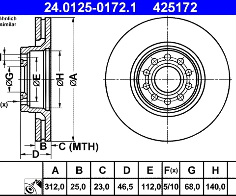 Disc frana ATE 24.0125-0172.1 — VW Passat