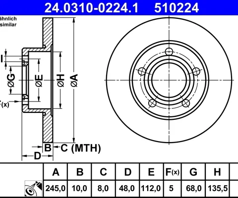 Disc frana ATE 24.0310-0224.1 — VW Passat
