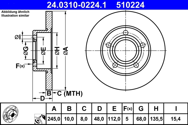Disc frana ATE 24.0310-0224.1 — VW Passat