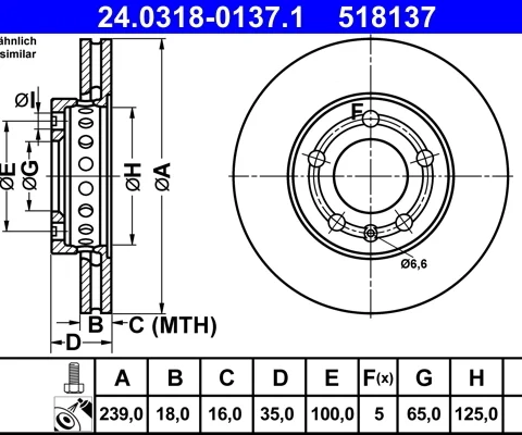 Disc frana ATE 24.0318-0137.1 — Skoda Fabia