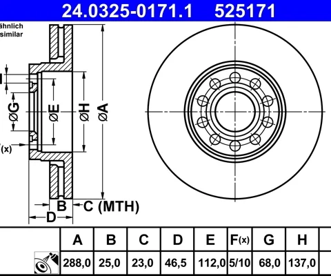 Disc frana ATE 24.0325-0171.1 — VW Passat