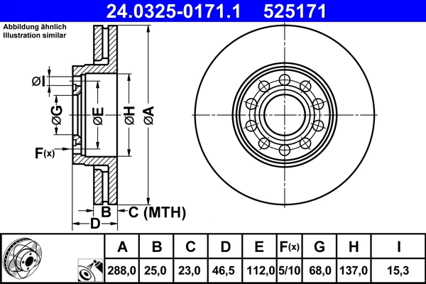 Disc frana ATE 24.0325-0171.1 — VW Passat