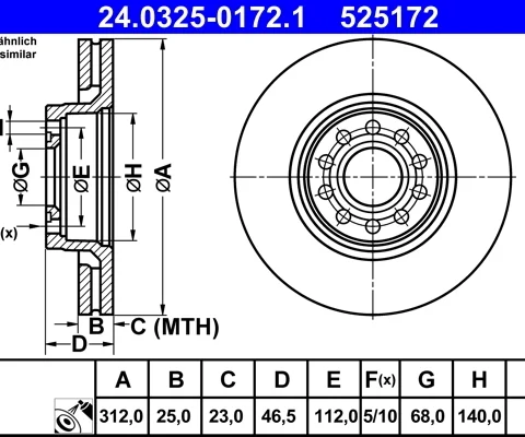 Disc frana ATE 24.0325-0172.1 — VW Passat
