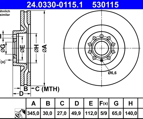 Disc frana ATE 24.0330-0115.1 — VW Passat
