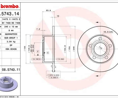Disc frana BREMBO 08.5743.11 — VW Passat