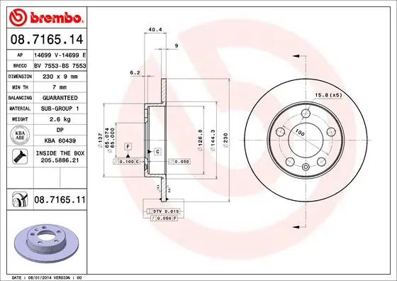 Disc frana BREMBO 08.7165.11 — Skoda Fabia