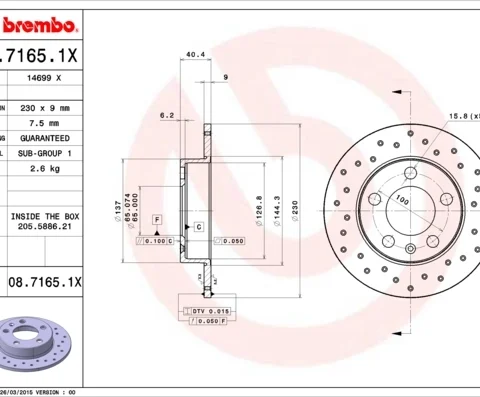Disc frana BREMBO 08.7165.1X — Skoda Fabia