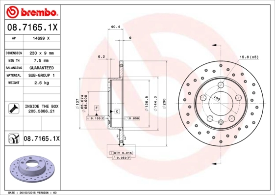 Disc frana BREMBO 08.7165.1X — Skoda Fabia