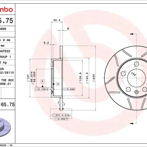 Disc frana BREMBO 08.7165.75 — Skoda Fabia