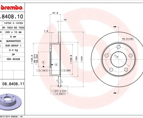 Disc frana BREMBO 08.8408.11 — VW Passat