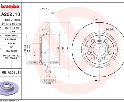 Disc frana BREMBO 08.A202.11 — VW Passat