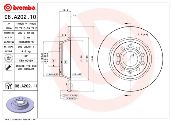 Disc frana BREMBO 08.A202.11 — VW Passat