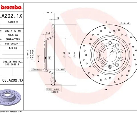 Disc frana BREMBO 08.A202.1X — VW Passat