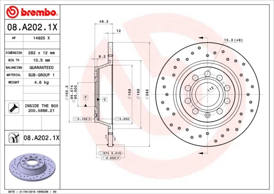 Disc frana BREMBO 08.A202.1X — VW Passat