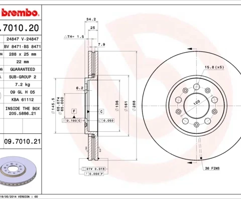 Disc frana BREMBO 09.7010.21 — Skoda Fabia