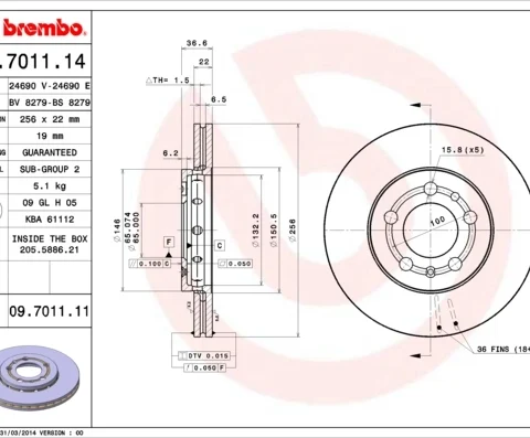 Disc frana BREMBO 09.7011.11 — Skoda Fabia