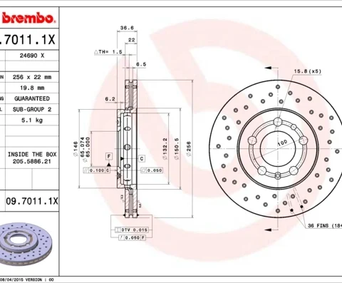 Disc frana BREMBO 09.7011.1X — Skoda Fabia