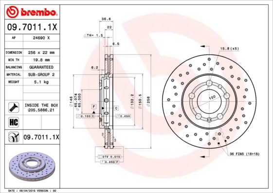 Disc frana BREMBO 09.7011.1X — Skoda Fabia
