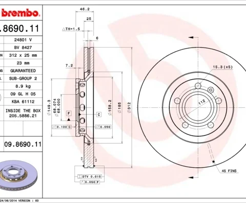 Disc frana BREMBO 09.8690.11 — VW Passat