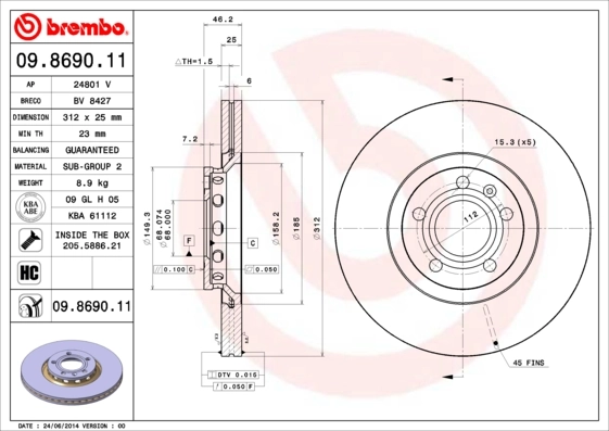 Disc frana BREMBO 09.8690.11 — VW Passat