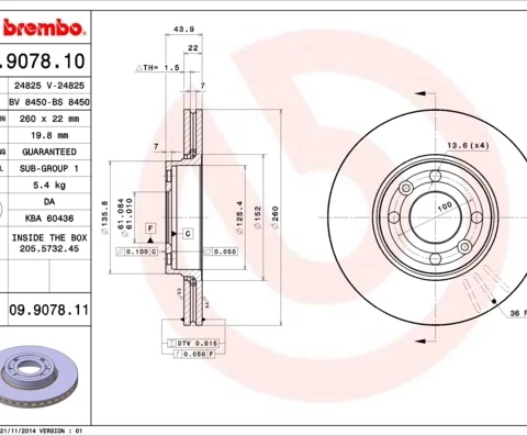 Disc frana BREMBO 09.9078.11 — Dacia Logan