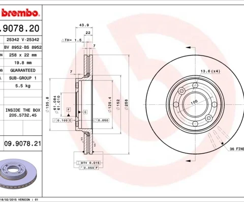 Disc frana BREMBO 09.9078.21 — Dacia Logan